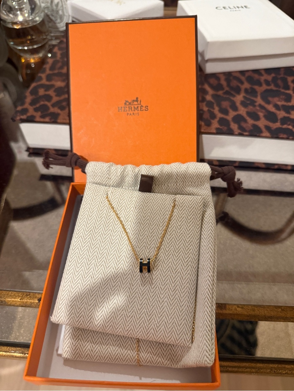 Hermès Mini Pop H Pendant Necklace – Yellow Gold / Black